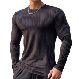 Gym Fitness T-shirt Men Casual Long Sleeve Skinny Shirt Male Bodybuilding Tees Tops Running Sports Quick Dry Training Clothing 231228