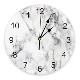 Wall Clocks Marble Texture White Clock Living Room Home Decor Large Round Mute Quartz Table Bedroom Decoration Watch