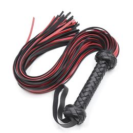 Bondage Fetish Bondage Black&Red PU Leather Whip Flogger Handle Spanking Paddle Knout Flirt BDSM Adult Game Erotic Sex Toys for Women Coup