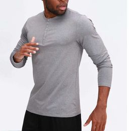 lu Men Yoga Outfit Sports Long Sleeve T-shirt Mens Sport Style Collar button Shirt Training Fitness Clothes Elastic Quick Dry Wear LU LU L6357