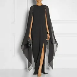 Casual Dresses Women Gown Dress Elegant O-neck Chiffon Maxi With Irregular Split Layer Shawl Design Side Hem Slim Fit For Women's