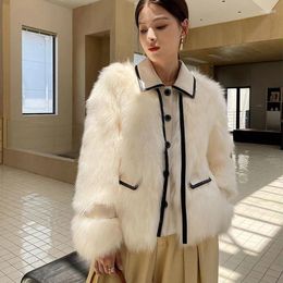 Women's Trench Coats 2023 Winter Patchwork Faux Fur Coat For Women Lapel Long Sleeve Single Breasted Female Lace Up Clothing