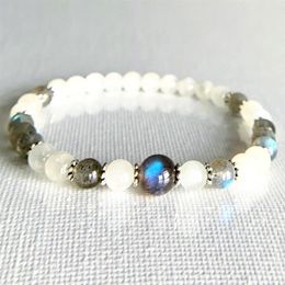 MG0763 6 mm A Grade Moonstone Labradorite Bracelet Womens Heart Chakra Healing Mala Bracelet Dainty Yoga Mala Bracelet2750