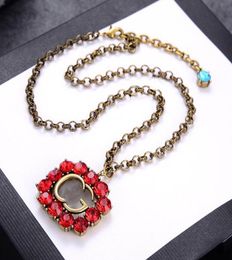 Luxury Designer Jewellery Women Necklace red diamond Pendant Necklaces with letter stamp Brass retro gold bracelets and chains fashi6538185