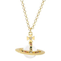 Viviennely Westwoodly Halskette Saturn Halskette Diamant Eingelegtes dreidimensionales Halskette