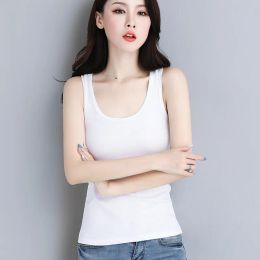 Womens Cotton Camis Tank Top Solid Colour Female Slim Sleeveless T-shirt Simple Base Casual Vest Crop Lower Cut Vest