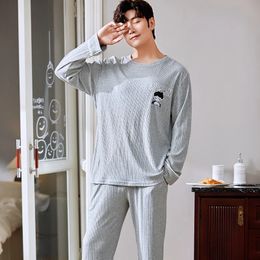 Men's Soft Cotton Pajamas Set Autumn Winter Male Warm Thicken Sleepwear Long Sleeve Homewear Plus Size Men Gray Lounge Pajamas 231229