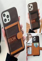 Luxurious Leather Card Holder Pocket Cases for IPhone 14 14pro 13 12 11 Pro Max X Xs Xr 8 7 Plus Top Fashion Print Phone Case 13pr3476642