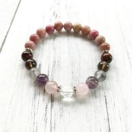 Relief Stress & Anxiety Bracelet 7 Crystals Healing Wrist Mala Beads For Daily Gratitude Rhodonite Beaded Strands282r