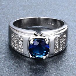 Classic Round Zircon White Blue Stone Engagement Rings For Men Women Vintage Fashion Wedding Jewellery Female Male Promise Ring227I