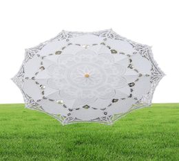 Solid Color Party Lace Umbrella Parasols Sun Cotton Embroidery Bridal Wedding Umbrellas white colors available DH87681368720