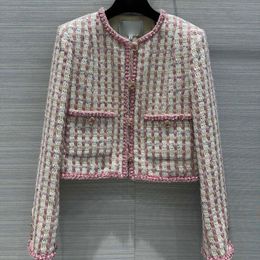 24 FW Women's Coats Jacket Embroidered Cotton Tweed Blouson With Letter Buttons Vintage Designer Coat Girls Milan Runway Pink Designer Tops Braid Outwear Blazer