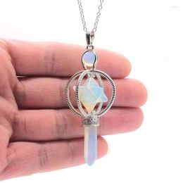 Pendant Necklaces Merkaba Star Hexagon Pillar Pendants Opalite Opal Stone Merkabah Argenon Chain Necklace For Women Men Girls Gifts