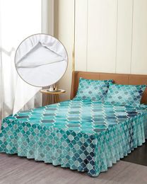 Bed Skirt Moroccan Green Geometric Elastic Fitted Bedspread With Pillowcases Protector Mattress Cover Bedding Set Sheet