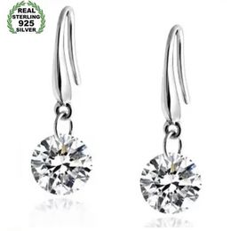 Fine Jewelry Dangle Drop Earrings 100% Genuine Real 925 Sterling Silver Austrian Crystal Fashion Costume Eearring255W