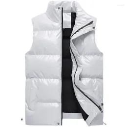 Men's Vests 2024 Men Fashion White Sleeveless Jacket Winter Warm Shiny Cotton Padded Vest Jackets Male Black Autumn Waistcoat S-5Xl