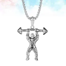 Pendant Necklaces Style Bodybuilder Charm Neck Chain Titanium Steel Muscle Men With Barbell Necklace For