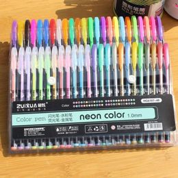 48/36 color Gel Pen Set Refills Metallic Pastel Neon Glitter Sketch Drawing Color Pen School Stationery Marker for Kids Gifts 231229