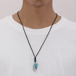 Pendant Necklaces European And American Fashion Men's Black Rope Feather Triangle Turquoise Necklace Vintage