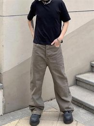 Men's Jeans Brown Spring And Summer Clothing Solid Colour Button Pocket Straight Pants Simple Trousers A051