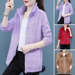 Women's Jackets Women Winter Fall Coat Thickened Coral Fleece Zipper Closure Stand Collar Neck Protection Cardigan Lady Jacket