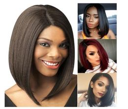 Young and Beauty Short Straight Bob Hairstyle Synthetic Wigs Brown to Light Blonde Ombre Hair Side Part For Women Cosplay Heat Res8268592