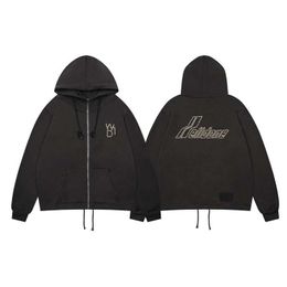 2023Welldone Autumn/Winter New Pearl Logo Plush Loose Fit Hooded Zipper Hoodie Coat for Men and Women's Winter