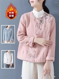 Women's Jackets Autumn And Winter Cotton Clothes Chinese Style Retro Pan Button Embroidered Coat Single Breasted Quilted Tops Z4077