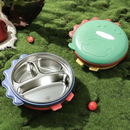 Cartoon Box Warming Bowl Boys and Girls Home Children's Tray Baby Cutlery Stainless Steel with Suction Cup Anti-drop Water Bowl 231229