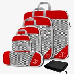 6PCS Compressed Travel Storage Organiser Set With Shoe Bag Mesh Visual Luggage Portable Packing Cubes Lightweight Suitcase Bag 231228