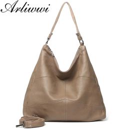 Bags Arliwwi Brand Designer Large Capacity Women's Genuine Leather Bags Handbags Soft Real Cow Leather Patchwork Shoulder Bag New G16