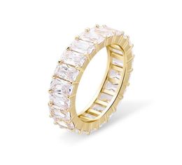 Women Wedding Rings Fashion 18K Gold Rhodium Plated Luxury Bling Rectangle Zircon Circle Hip Hop Rings9528196
