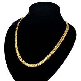 2024 Mens Chain 6MM Long Necklace for Men 20" 23" 26" Golden Colour 14k Yellow Gold Flat Chain Necklaces Men Chain Necklacesce