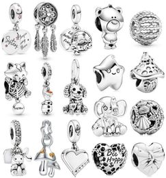 925 Silver Charm Beads Dangle 1Pcs New Cute Silver Star Cat Elephant Mushroom Pendant Bead Fit Charms Bracelet DIY Jewellery Accessories4130284