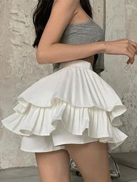 Skirts High Waist Pleated Mini Skirt Women Double Layer White A-line With Shorts Y2k Clothes Korean Fashion Goth Harajuku