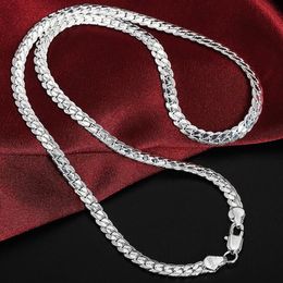 925 Sterling Silver Chain Necklace 5mm Full Sideways Cuban Link Necklace for Woman Men Fashion Wedding Engagement Jewelry260T