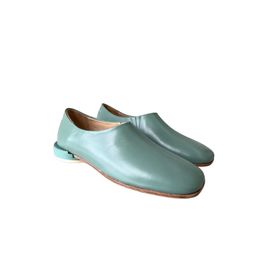 Small brand new round bottom square head middle mouth one-shoe Jurchen people leather French minimalist retro style loafers