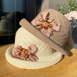 New Women Sun Protection Knitted Sun Hats Sunscreen Fisherman Cap Floral Bucket Hat Breathable Solid Colour Outdoor Hats