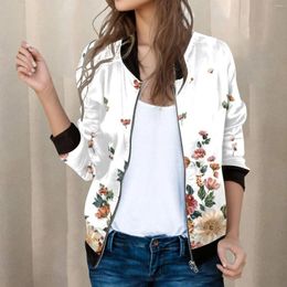 Women's Jackets Bomber Jacket Elegant Floral Print Zippers Casual Lightweight Slim Fit Sports Coats Outerwear Y2k Tops