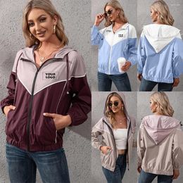 Women's Jackets Custom Your Logo Women Jacket Patchwork Sports Casual Climbing Coat Hooded Female Clothing Long Sleeve Lightweight