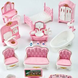 Cute Kawaii Pink 10 Items Lot Miniature Dollhouse Furniture Accessory Kids Toys Kitchen Cooking Things For Girl Gifts 231228