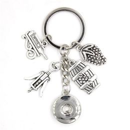 New Arrival DIY Interchangeable 18mm Snap Jewellery Wine Key Chain Snap Button Keychain Handbag Charm Key Ring Wine Lover Gifts for 2706