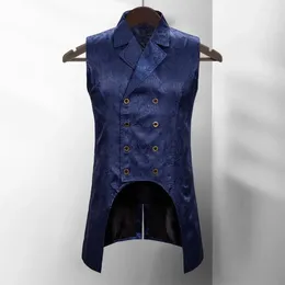 Men's Vests Men Vest Retro Sleeveless Slim Fit Mid Length Lapel Double-breasted Split Hem Loyal Gentlemen Mediaeval Waistcoat