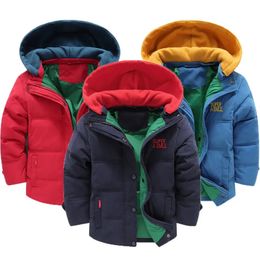 2023 Winter Boys Jacket Splicing Thicken Keep Warm Hooded Cold Protection Windbreake For 3 10 Years Old Kids Coat 231228