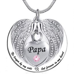 Papa Angel Wing Urn Necklace for Ashes Heart Cremation Memorial Keepsake Pendant Necklace Jewellery with Fill Kit and Gift240D