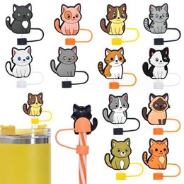 cat cut straw cover topper silicone accessories cover charms reusable splash proof drinking dust plug decorative DIY your own 9-10mm straw