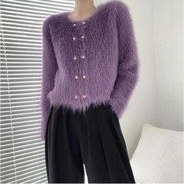 Women's Knits Spring Autumn Mink Velvet Knitted Cardigan Sweater Coats Fashion Elegant O-Neck Button Commuter Long Sleeve Tops