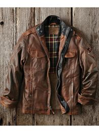 Leather Men's Coat Motorcycle Jacket Vintage Standing Collar 2023 Autumn and Winter Long Sleeve Youth Baseball 231228