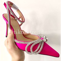 High Heeled sandals for womens Mach Bow rhinestone Crystal Embellished women Dress shoes Luxury Designer stiletto Heel sandal