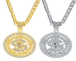 Pendant Necklaces HipHop Spinning Dollar Necklace Crystal Rhinestone Jewellery Men Punk Boy Birthday Party Gift Wedding Accessories4478004
